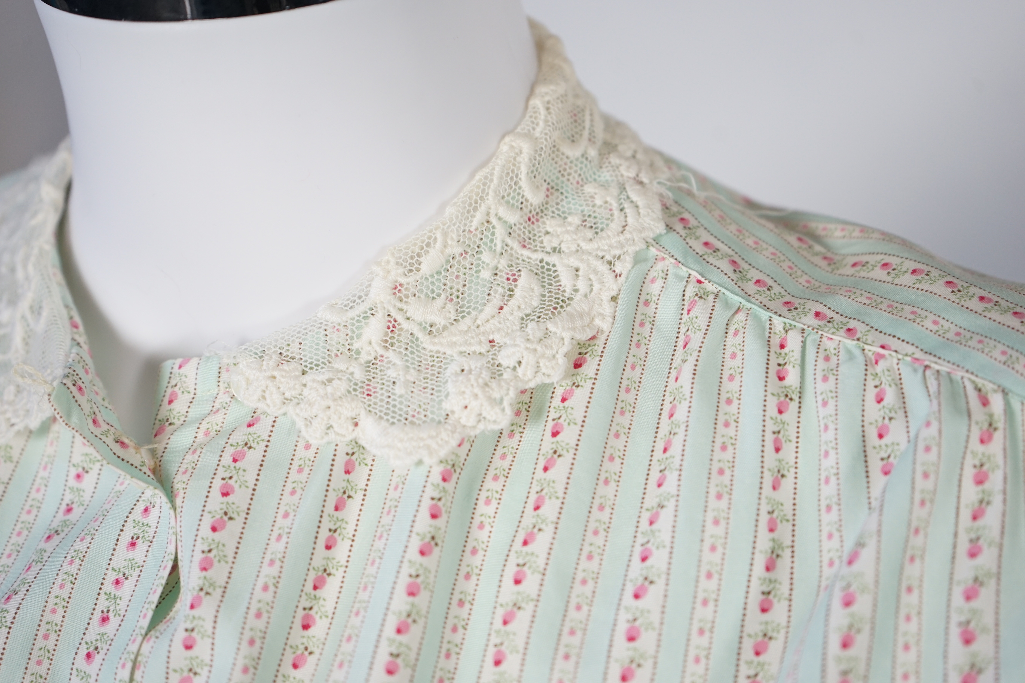 Two Ralph Lauren cotton blouses with lace detail, cream size 10, floral stripe size 8